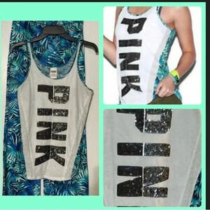 VS PINK TROPICAL FERN BLING TANK  / BOTTOMS OUTFIT SET S